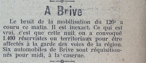 La Croix de la Corrèze, 2 août 1914. Archives municipales de Brive, 8 S 979.
