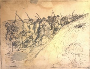 La Marche en avant, dessin d’Albert Copieux. Collection Michèle Chérica. 