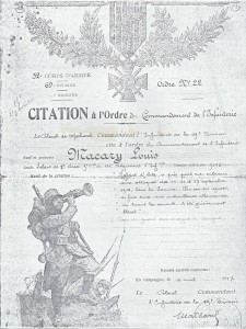 Citation à l'Ordre du Commandement de l'Infanterie décerné à Louis Macary. Source : Jean-Louis Macary.